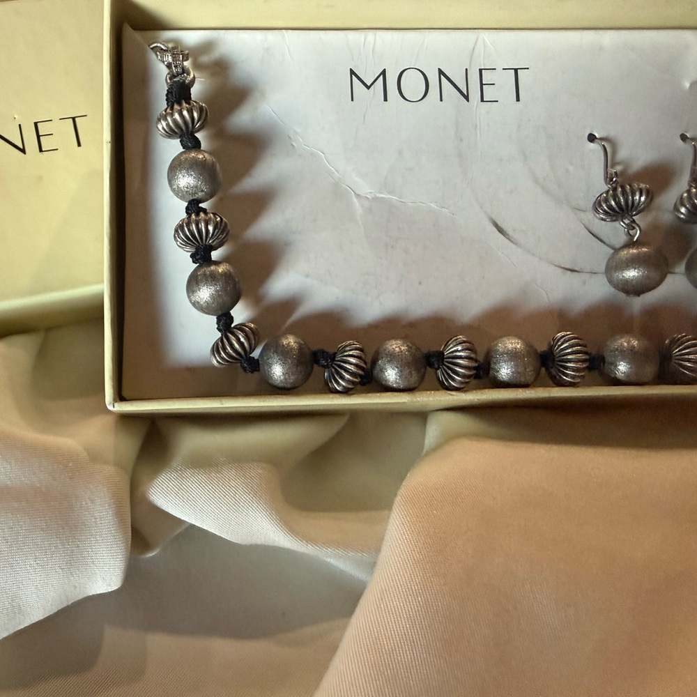 Monet Silver Beaded Earrings